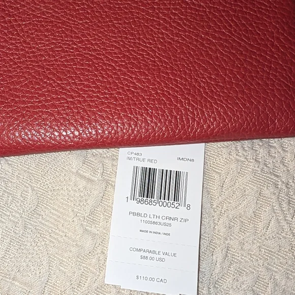 Coach Corner Zip Pebbled Leather Wristlet in Red And Gold - Picture 5 of 12